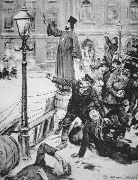 Father Gapon leads the public protest to the Winter Palace, St. Petersburg on 22nd January 1905 (litho)